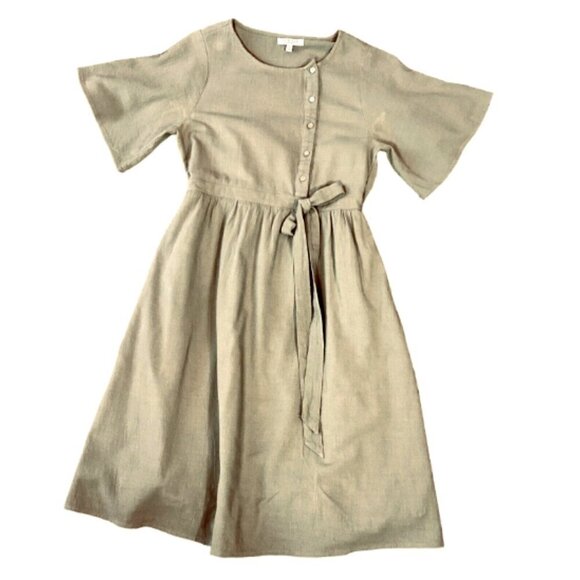 Polagram Cotton Dress Button Top A-Line Minimalist Sz M Khaki-Beige 295A - Picture 1 of 10